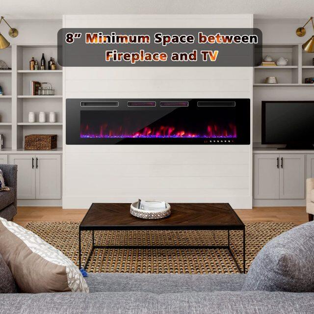 72 Inch Wide Electric Fireplace with Adjustable Flame Color & Speed