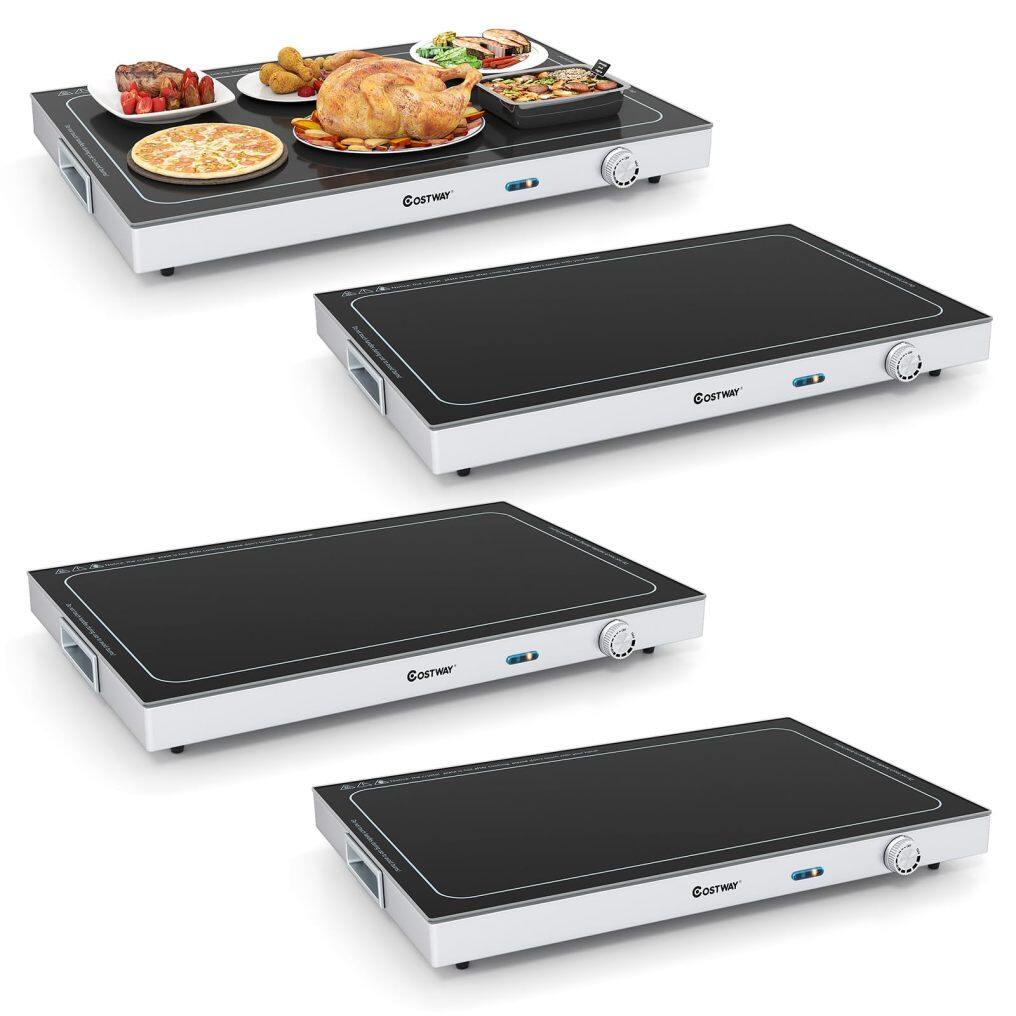Electric Warming Tray with Adjustable Temperature & Built-in Handles