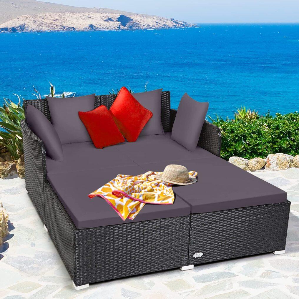 Sponge Cushioned Loveseat Sofa with 4 Pillows for Balcony