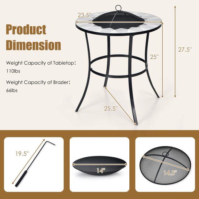 Outdoor Fire Pit with Mesh Cover & Fire Poker
