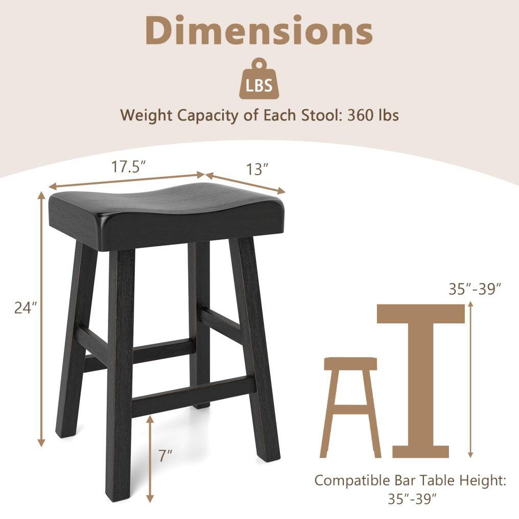 Solid Wood Saddle Stools Set w/Curved Seats Footrests