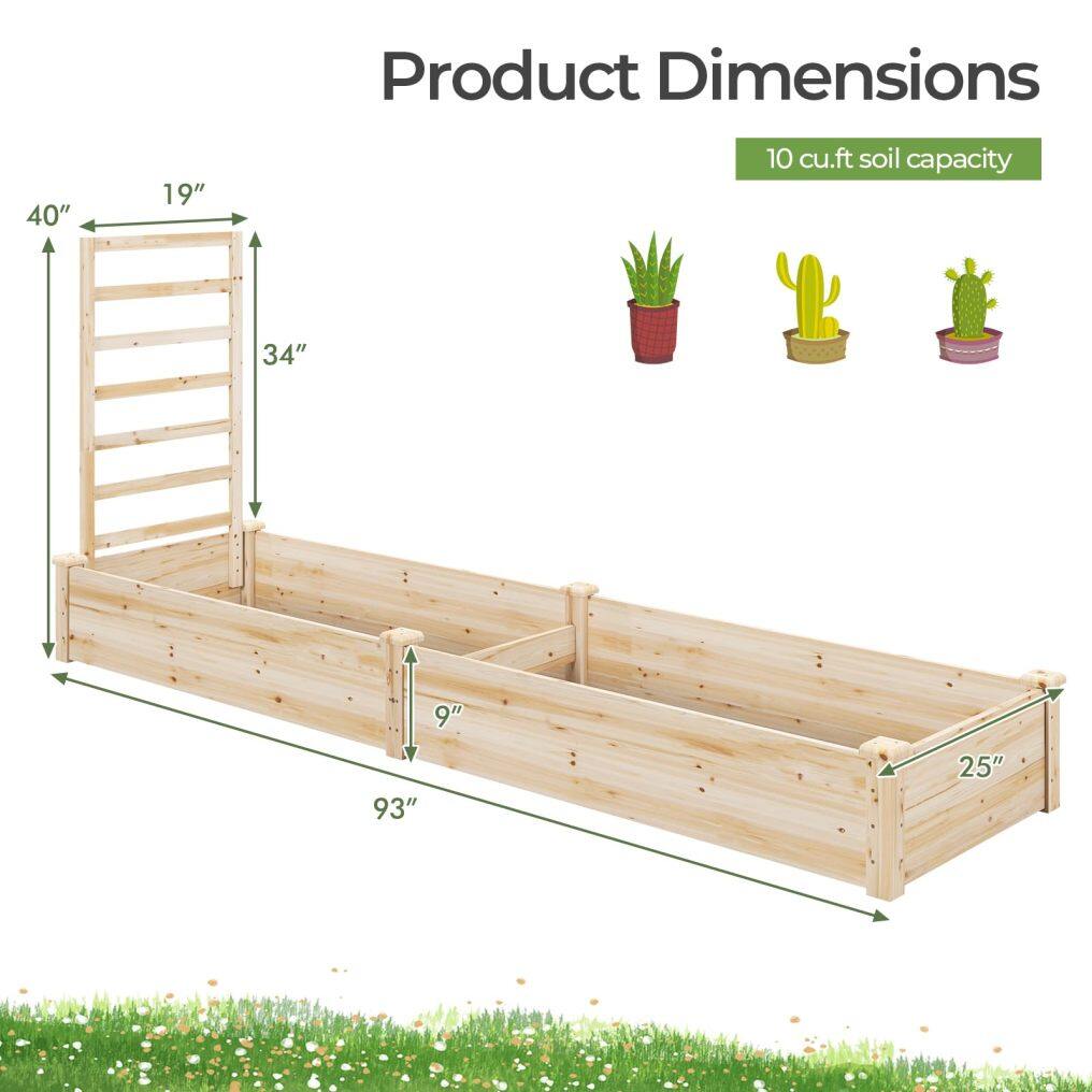 Raised Garden Bed with Trellis (93" L x 25" W x 40" H)
