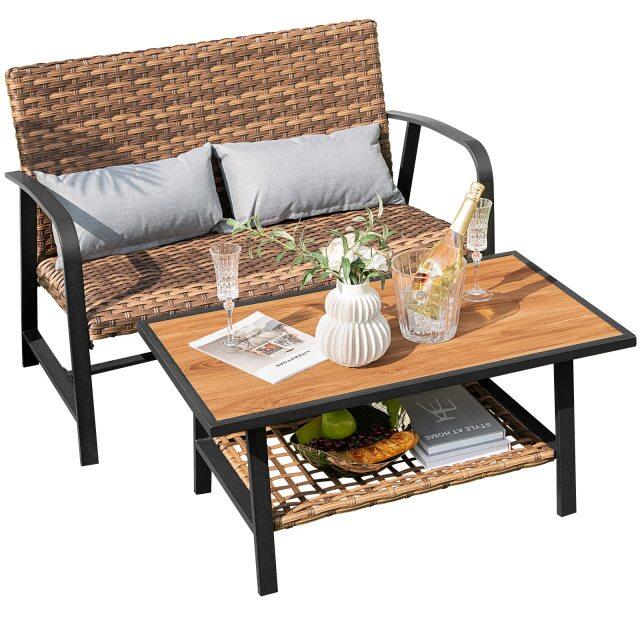 Outdoor Conversation Seating Set with Lumbar Pillows