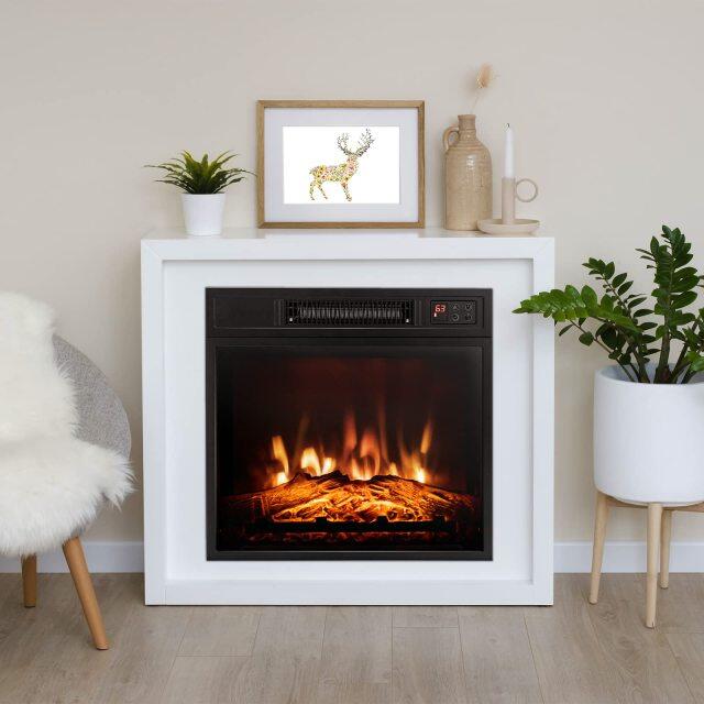 Electric Fireplace Insert 18-inch Wide, 1400W Recessed Fireplace Heater with Remote Control, 3 LED Flame Effects