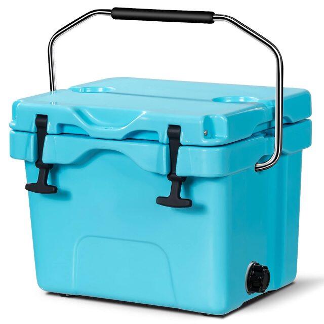 16 Quart Cooler 24 Can Insulated Ice Chest Box with Heavy Duty Handle and 2 Cup Holders