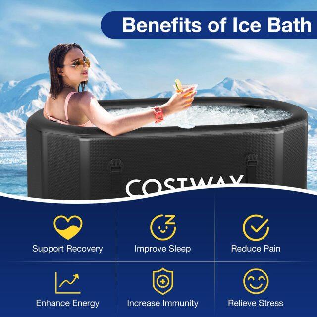 129 Gal Oval Ice Bath Tub w/Cover Portable Outdoor Ice Bath Tub w/Backpack