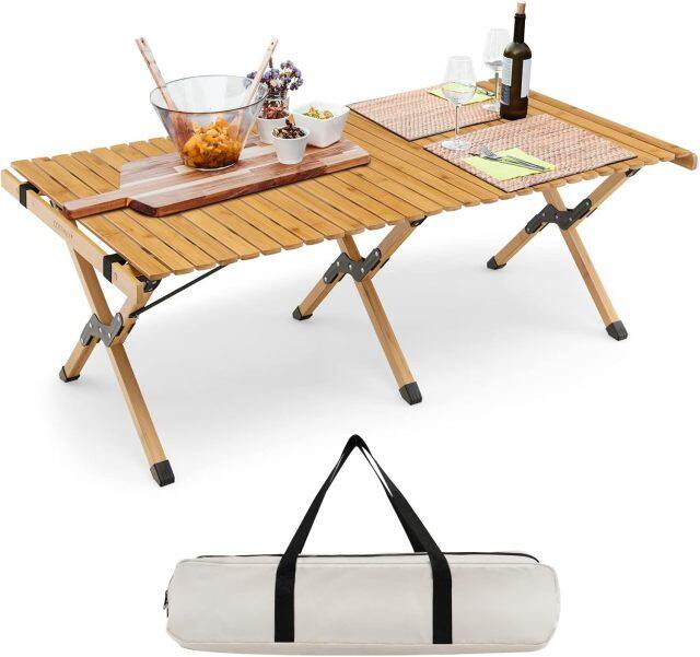 Folding Picnic Table Roll Up Camping Table with Storage Bag