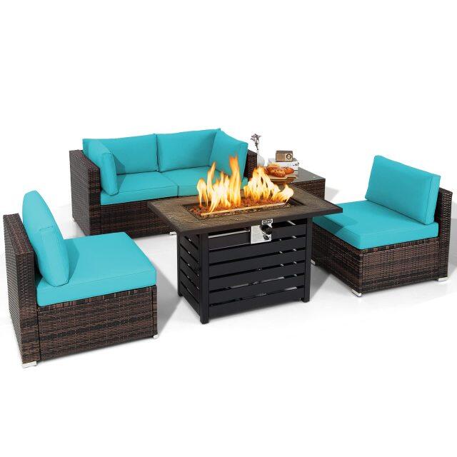6 Piece Patio Furniture Set with 42'' Fire Pit Table