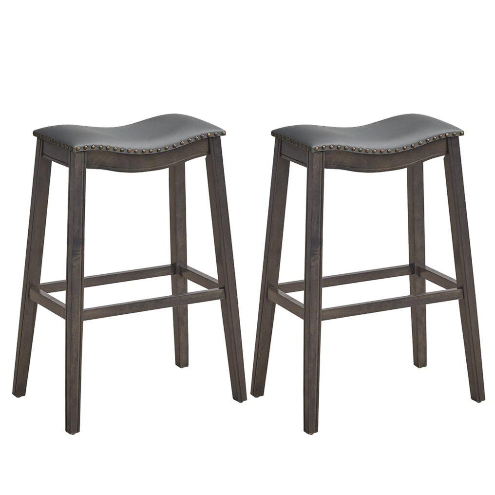Counter Height Bar Stools 29-Inch Height Backless Saddle Stool with Rubber Wood Legs
