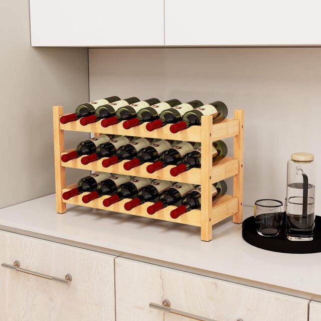18 Bottle Tabletop Wine Holder with Wave Slot for Kitchen