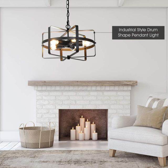 ARLIME 5 Lights Chandelier, Industrial Style Drum Shape Round Ceiling Lamp