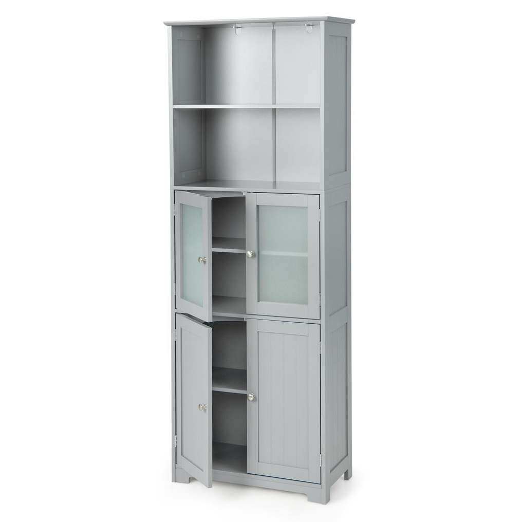 Tall Bathroom Storage Cabinet Freestanding Kitchen Pantry Cabinet with Glass Doors and Adjustable Shelf