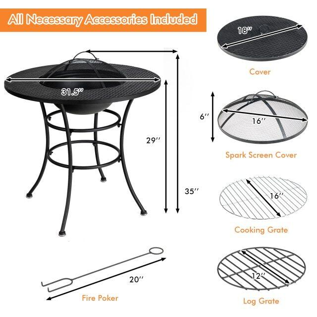 Outdoor Firepit with Spark Screen Cover for Outside Dining