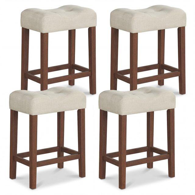 Wooden Saddle Stools Set of 4 with Solid Rubber Wood Legs