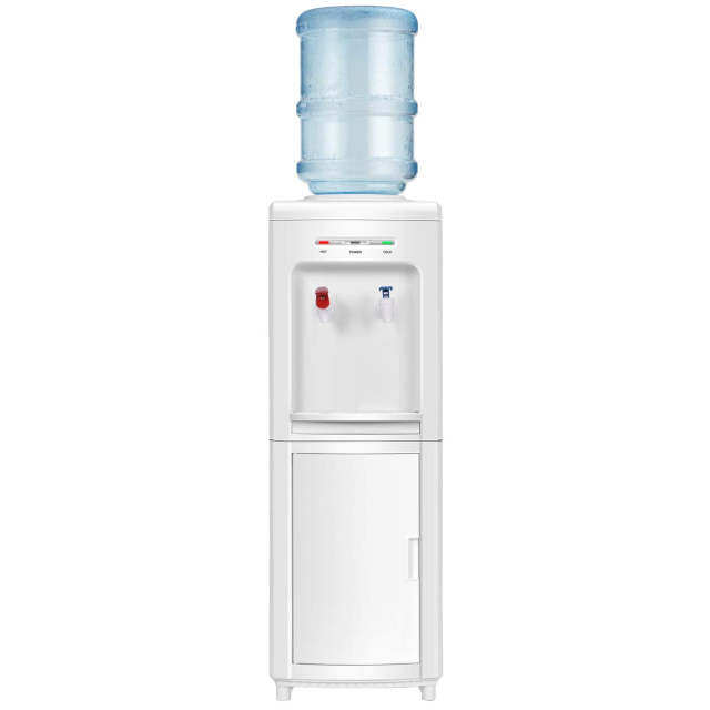 Water Cooler Dispenser for 3-5 Gallon Bottle, Top Loading Hot and Cold Water Dispenser with Storage Cabinet