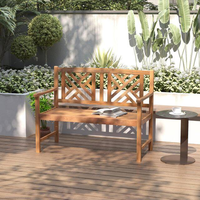 47.5"x 22" x 34” Outdoor Acacia Wood Loveseat with Curved Armrest & Backrest