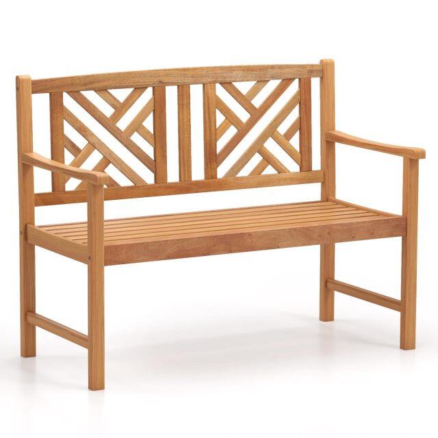 47.5"x 22" x 34” Outdoor Acacia Wood Loveseat with Curved Armrest & Backrest