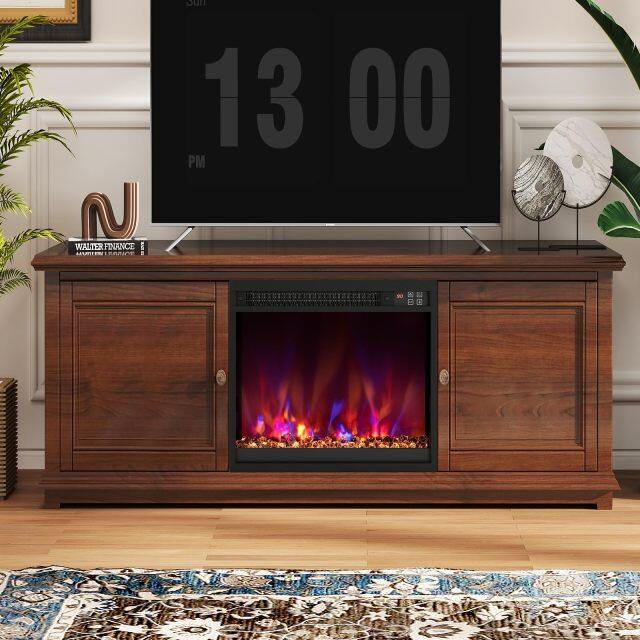 18 Inch Recessed Fireplace Heater Electric Fireplace Insert w/Multi-Color Flame & Crystal Ember Bed