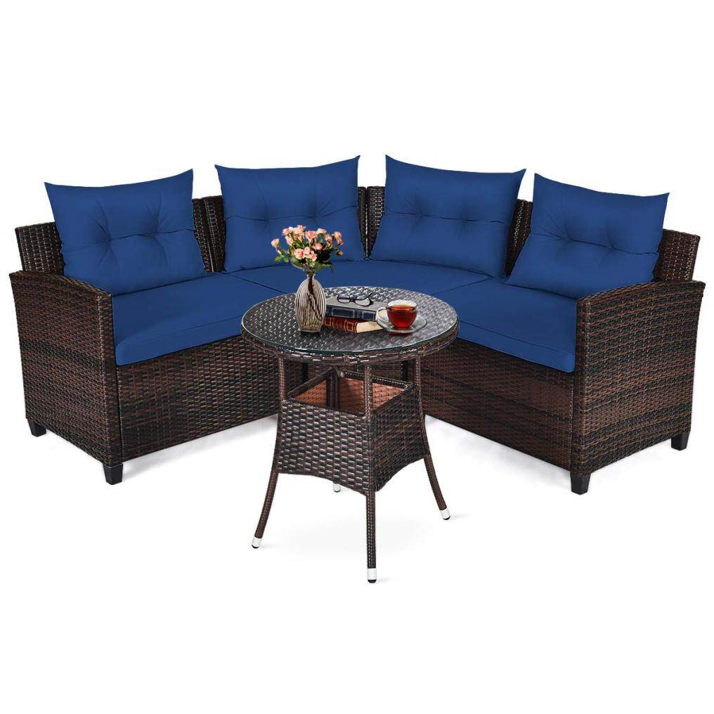 4 Piece Patio Furniture Set with Cushions and Coffee Table