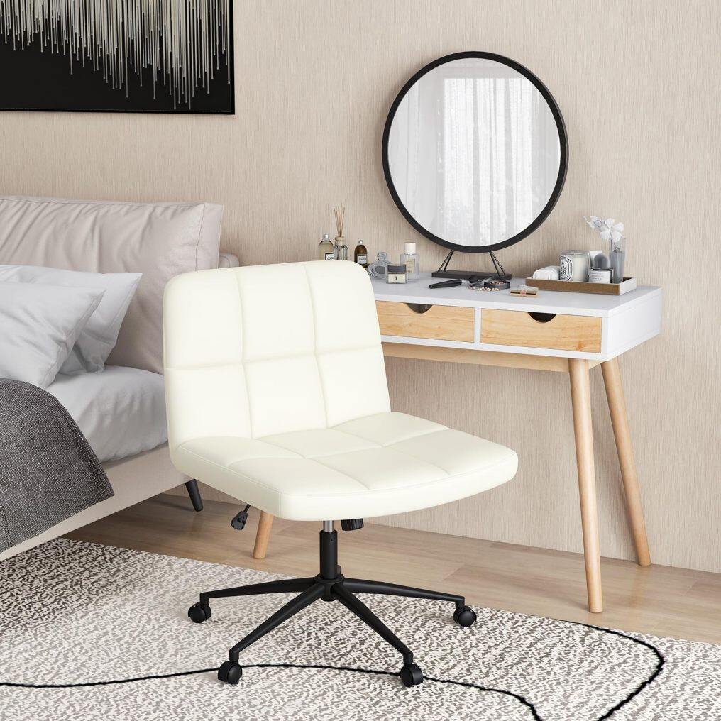 Criss Cross Chair with Wheels PU Leather Upholstered Swivel Office Chair with Height Adjustable