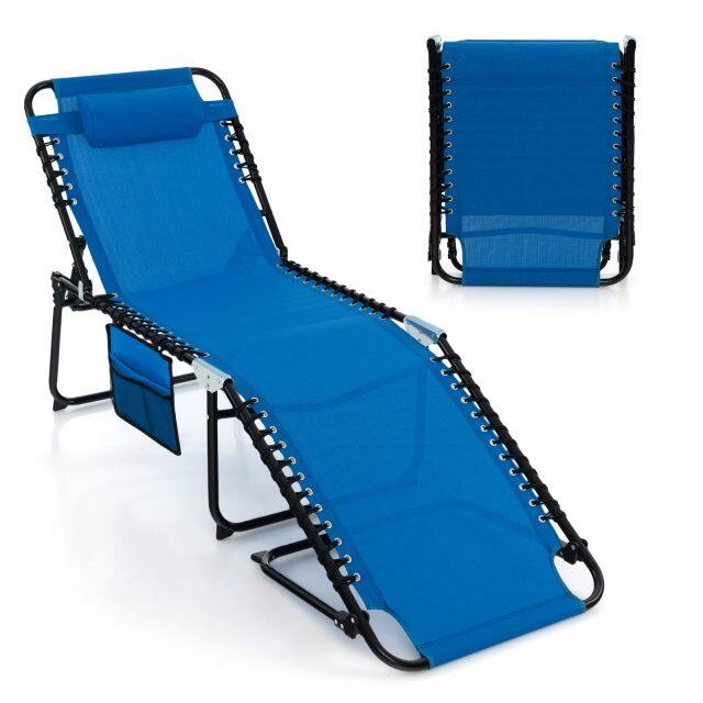 Folding Chaise Lounge Chair Foldable Pool Lounger with 4-Position Adjustable Backrest