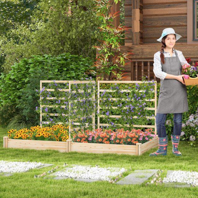 Raised Garden Bed with 2 Planter Boxes & 3 Trellises