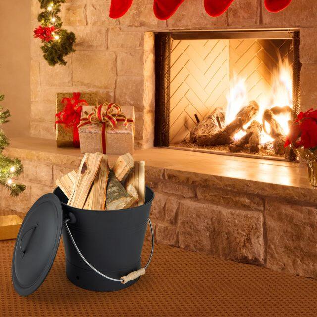 Ash Bucket with Lid & Cut-Resistant Gloves