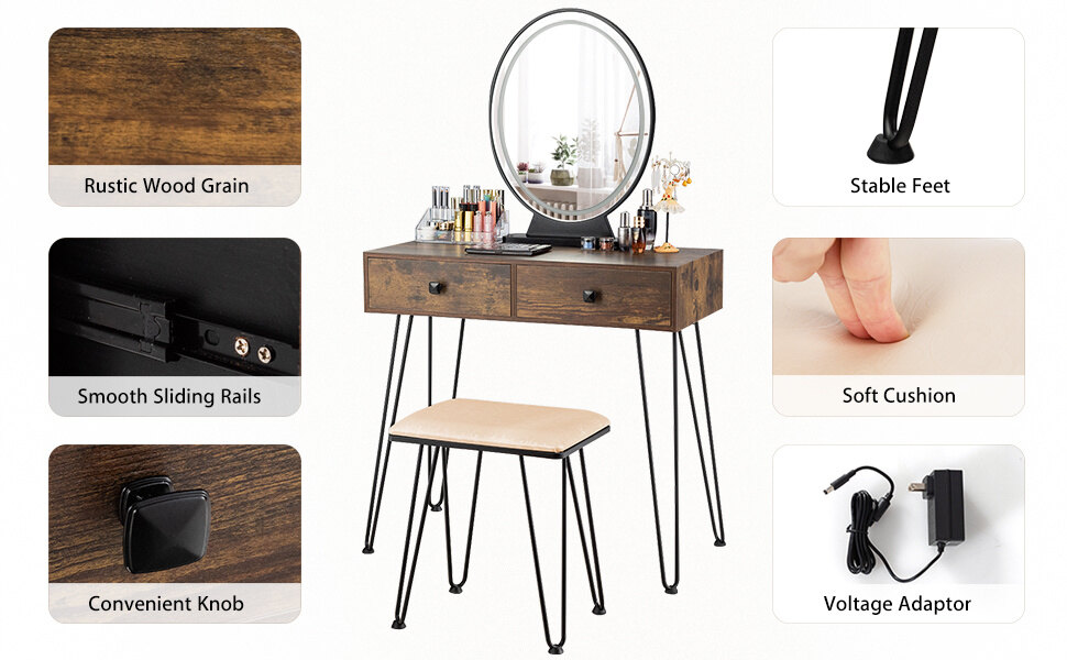 Vanity Mirror with Desk and Stool