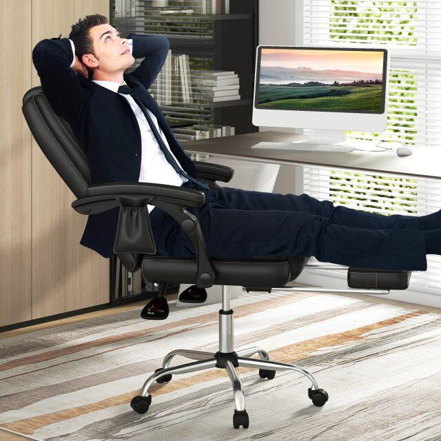 Big and Tall Office Chair 6-Point Massage Desk Chair with Retractable Footrest