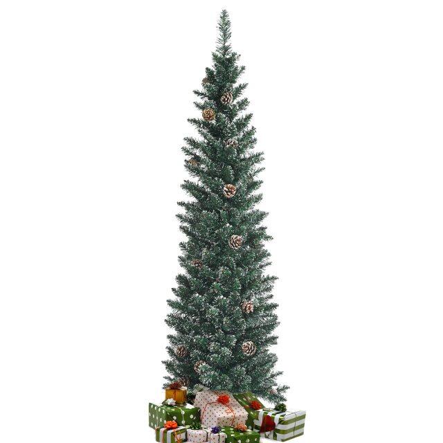 5 Ft Unlit Pencil Christmas Tree w/ 214 Snowy PVC Branch Tips