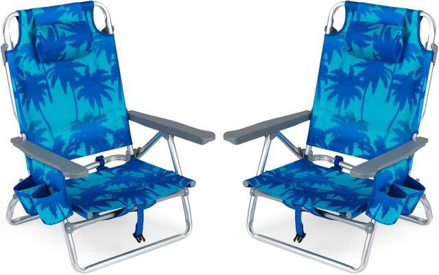 Portable Folding Backpack Beach Chairs Set of 2 with 5-Position Backrest