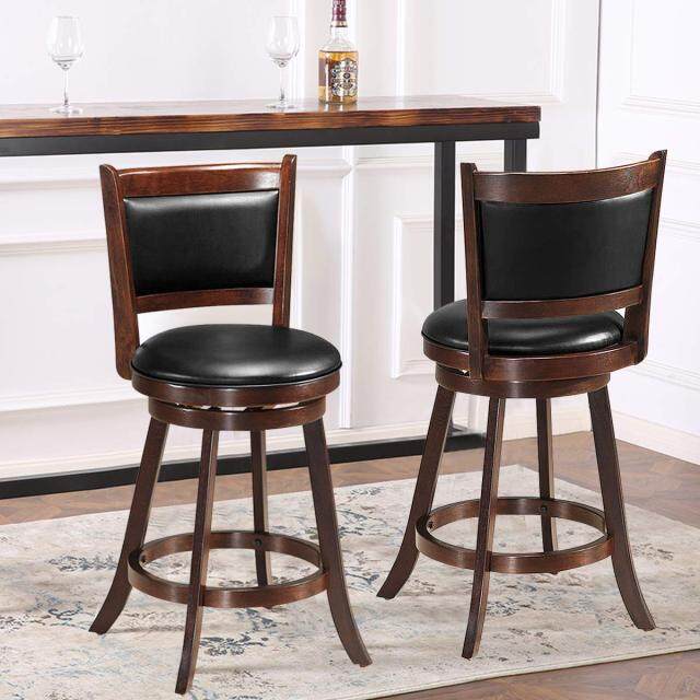 Accent Wooden Swivel Back Counter Height Bar Stool for Dining and Living Room