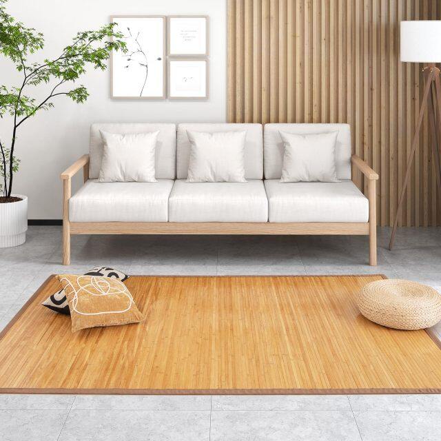 Bamboo Area Rug 5'x8' Natural Bamboo Floor Mat with Anti-Slip Backing