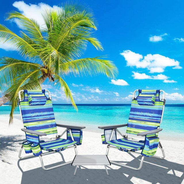 Backpack Beach Chairs Set 3-Piece Portable Camping Chairs with Cup Holder