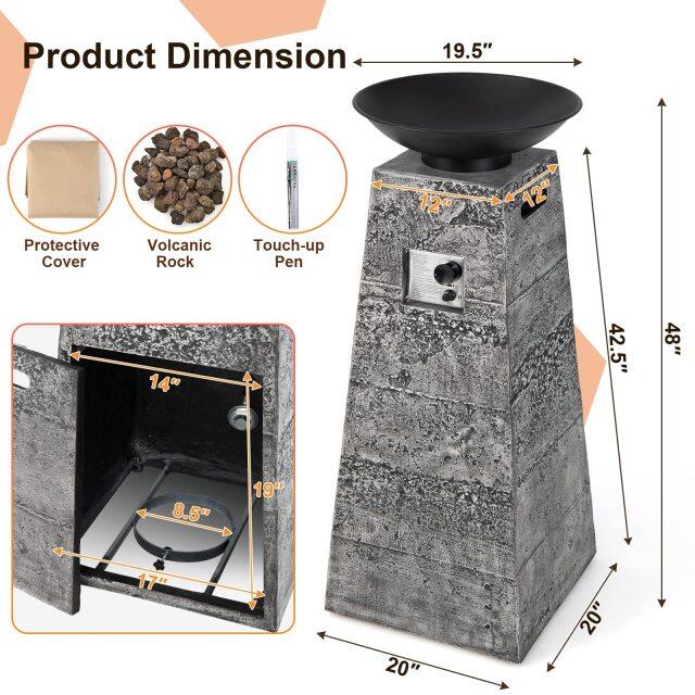 Outdoor Burning Fire Bowl W/Lava Rocks & PVC Cover