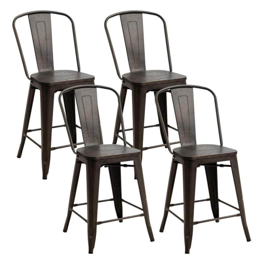 Dining Stools with Wood Seat and Backrest
