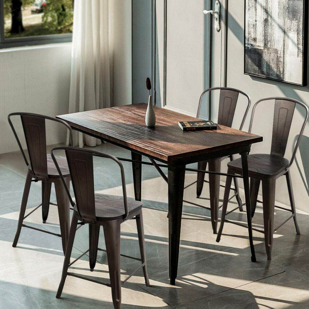 Dining Stools with Wood Seat and Backrest
