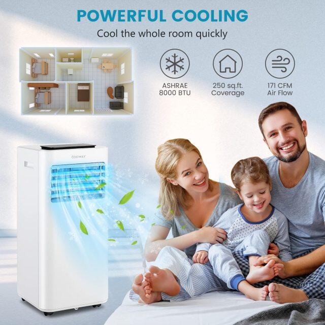 8000 BTU Portable Air Conditioner, 3 in 1 AC Unit, Fan & Dehumidifier w/Sleep Mode, 24H Timer, LED Display