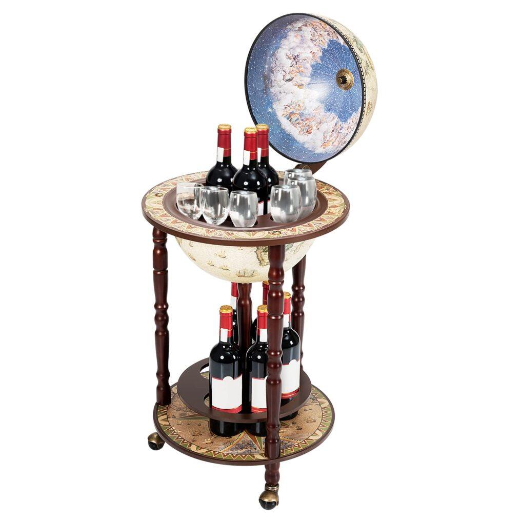 Italian Replica Bar Cart with Wheels and Liquor Bottle Shelf