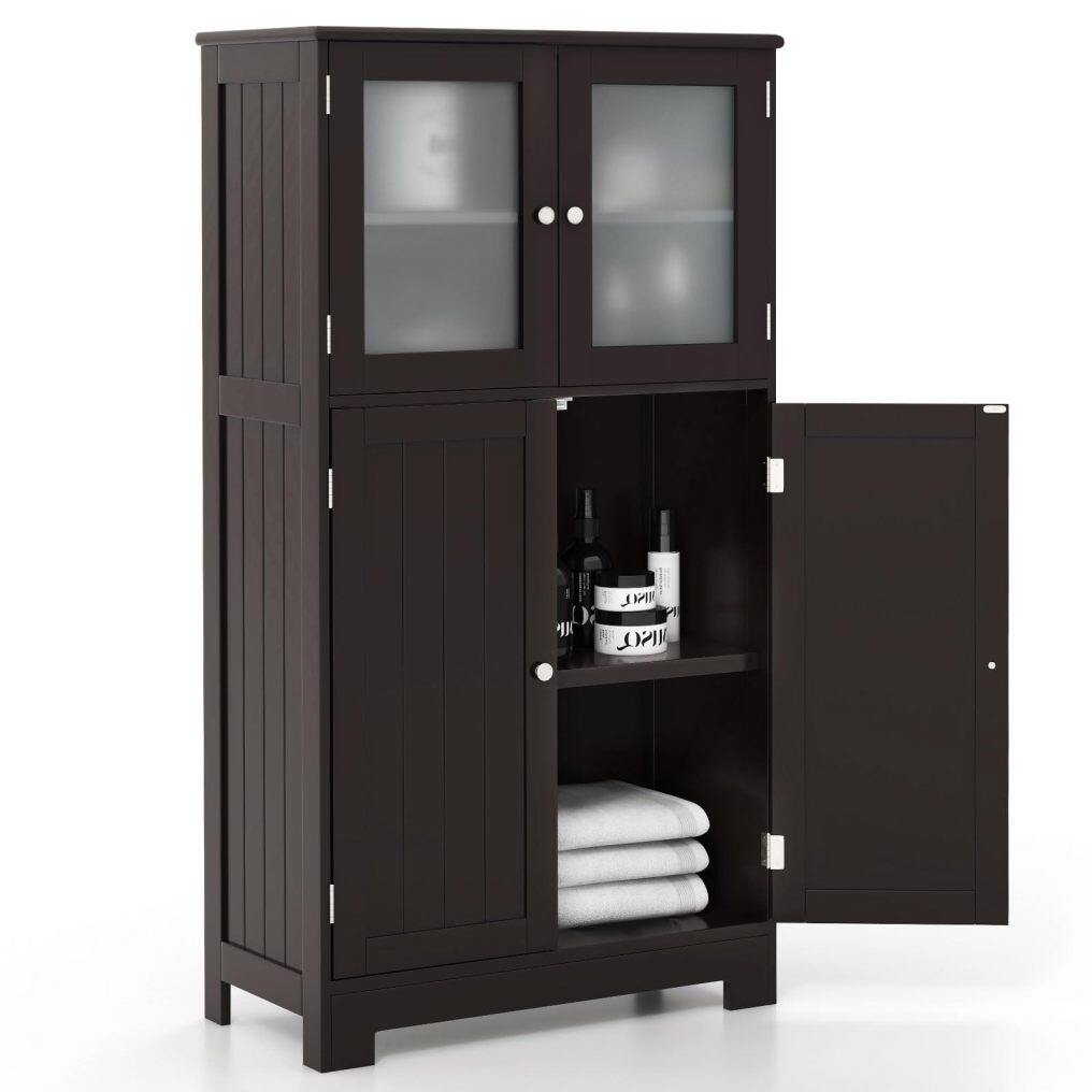 Wooden Linen Storage Organizer Cupboard with Doors & Adjustable Shelf