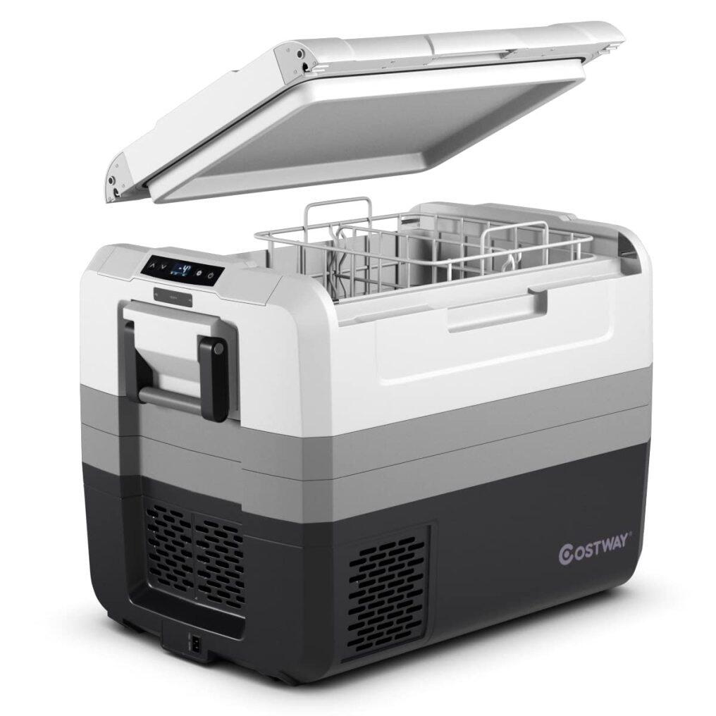 58-Quart Compressor Travel Refrigerator with Two-way Open Door for Outdoor Use