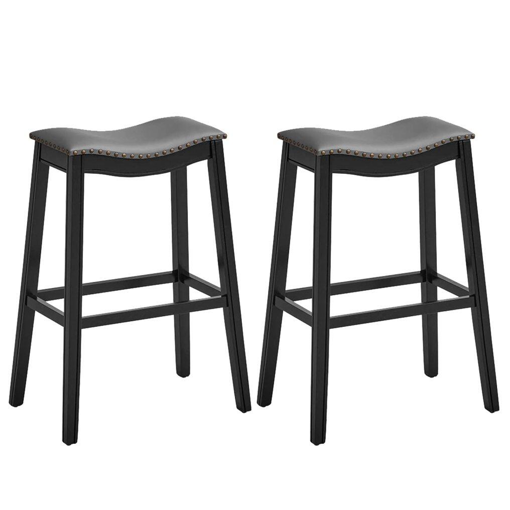 Counter Height Bar Stools 29-Inch Height Backless Saddle Stool with Rubber Wood Legs
