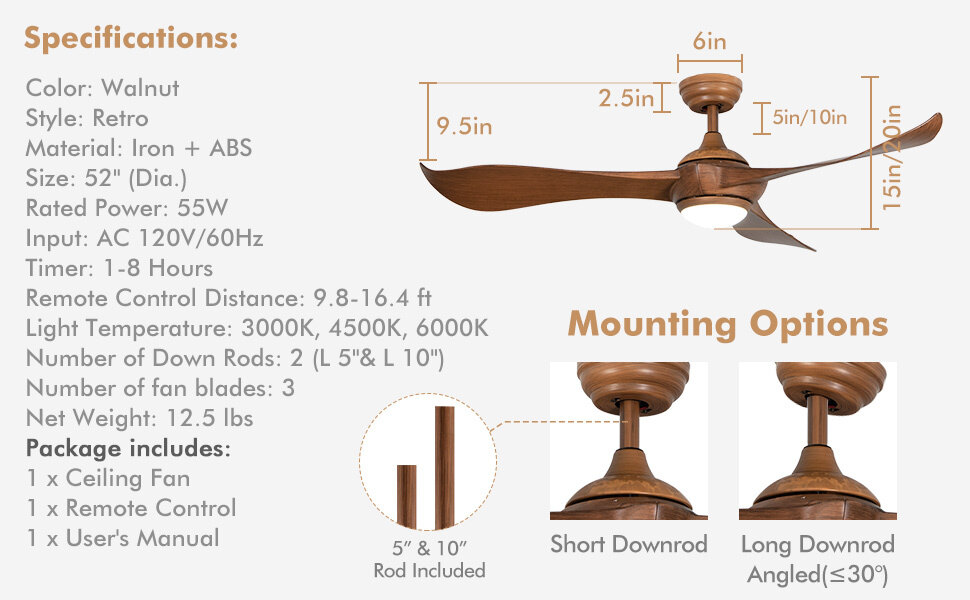 Tangkula 52 Inch Ceiling Fan Outdoor