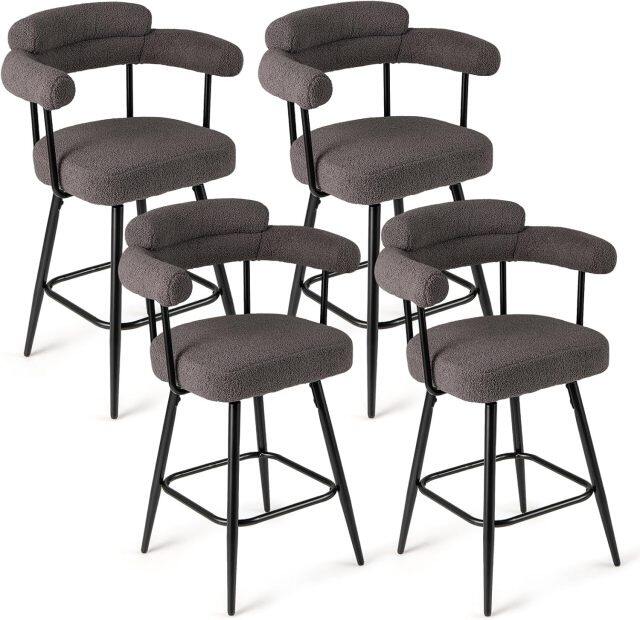 ARLIME 27" Swivel Modern Upholstered Counter Chairs with Boucle Fabric (2/4)