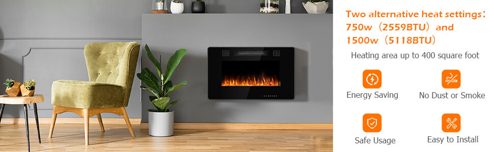 in wall electric fireplace heater