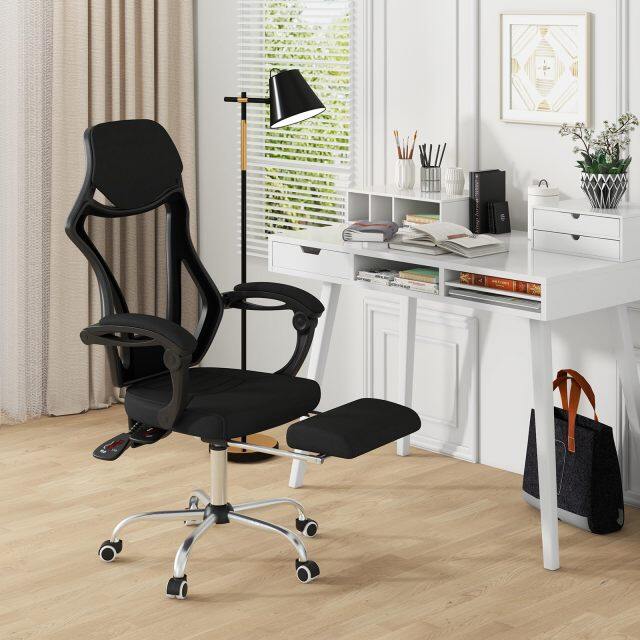 Office Chair with Footrest Stepless Reclining Mesh Computer Desk Chair