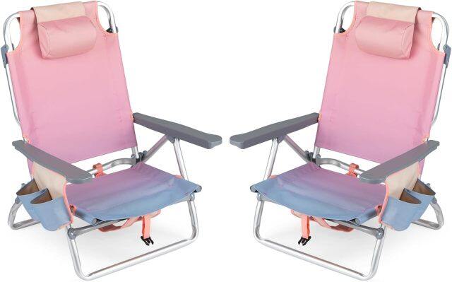 Portable Folding Backpack Beach Chairs Set of 2 with 5-Position Backrest