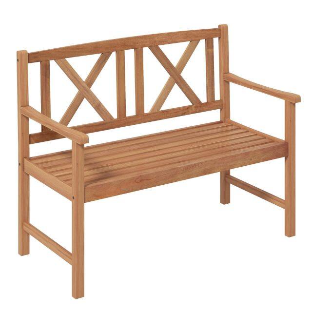 Outdoor Acacia Wood Loveseat with Curved Armrest & Backrest