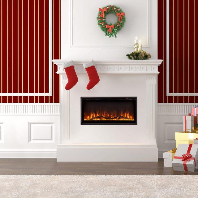 Electric Fireplace 42-Inch Wide, 9 Flame Color, 5-Level Brightness, 8H Timer, Thermostat
