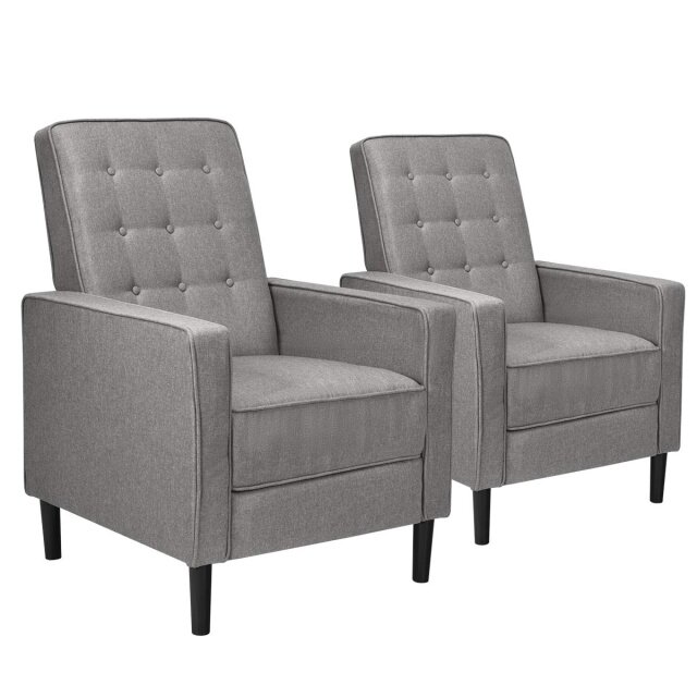 Komfott Push Back Recliner Chair, Modern Fabric Recliner w/Button-Tufted Back